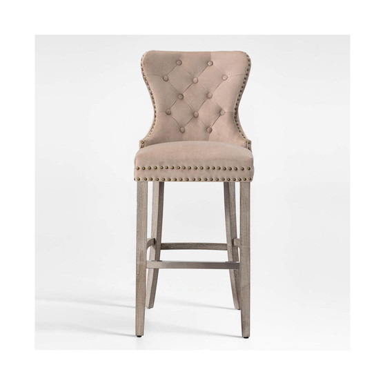 Tufted Upholstered Velvet Bar Stool with Metal Footrest