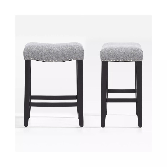 24" Upholstered Saddle Seat Faux Leather Counter Stool (Set of 2)