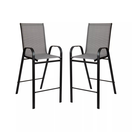 2 Pack Brazos Series Stackable Outdoor Barstools with Flex Comfort Material and Metal Frame