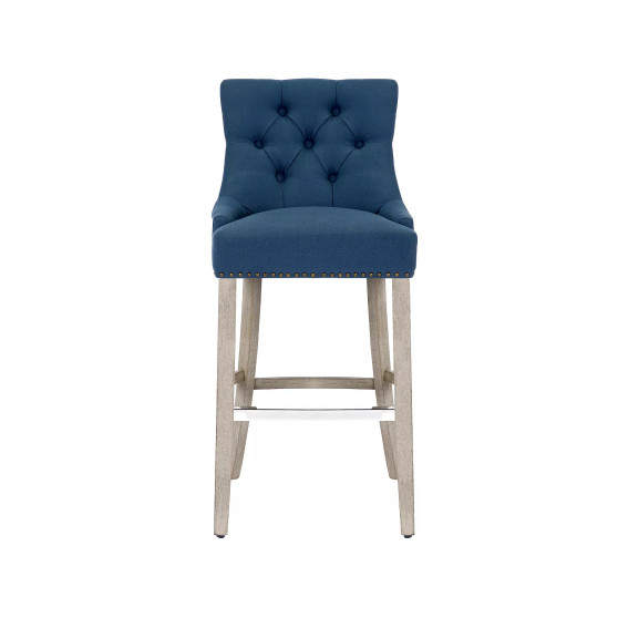 29" Linen Fabric Tufted Buttons Upholstered Wingback Bar Stool