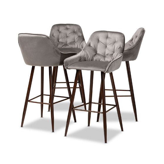 Catherine Modern and Contemporary Velvet Fabric Upholstered 4 Piece Bar Stool Set