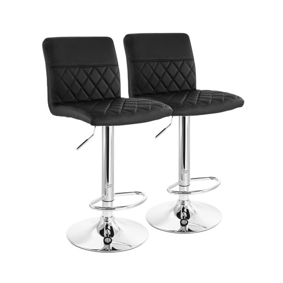 2 Piece Adjustable Faux Leather Bar Stool with Chrome Base
