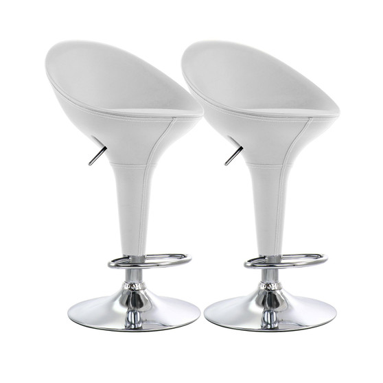2 Piece Adjustable Plastic Bar Stool in White with Chrome Base