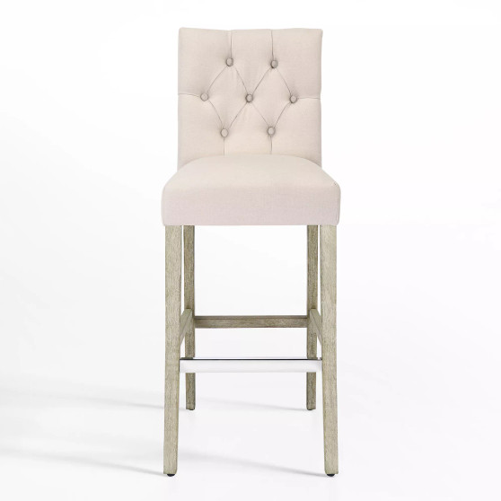29" Upholstered Linen Fabric Tufted Bar Stool Chair