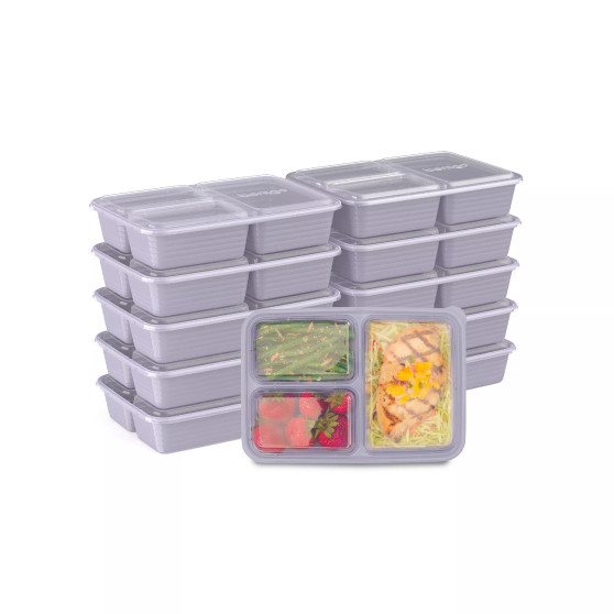 Food Prep 3-Compartment Food Storage Containers, Pack of 10