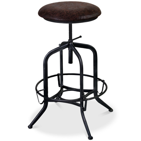 Elena Adjustable Barstool in Industrial Grey Finish with Brown Fabric Seat