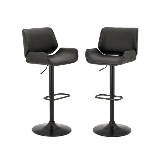 Set of 2 Mid-Century Modern Adjustable Height Swivel Bar Stool