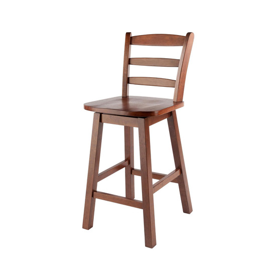 Transitional Scalera Ladder-back Swivel Seat Counter Stool, Walnut