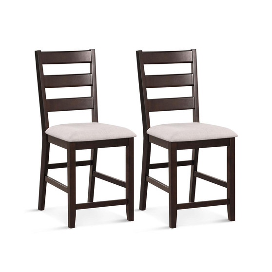 Set of 2 Upholstered Bar Stools 24'' Rubber Wood Dining Chairs with High Back