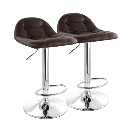 2 Piece Adjustable Faux Leather Bar Stool in Dark Brown