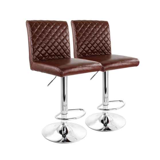 2 Piece Adjustable Tufted Faux Leather Bar Stool in Glossy Cherry with Chrome Base