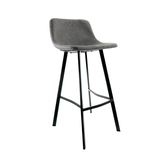 Faux Leather Bar Stool in Gray with Black Legs