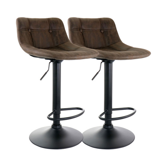 2 Piece Vintage Faux Leather Adjustable Bar Stool in Brown with Matte Black Base