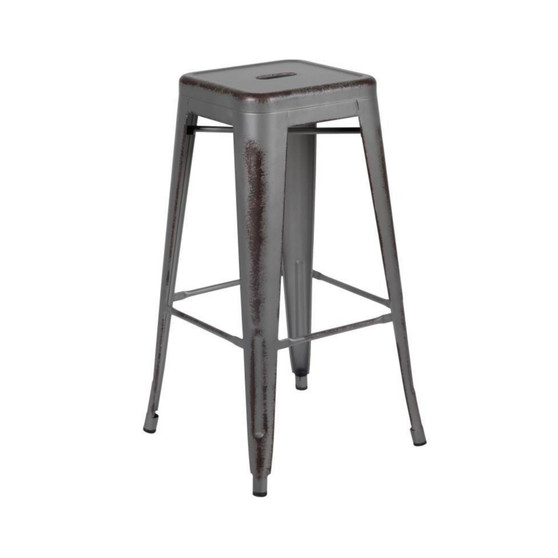 30" High Backless Distressed Silver Gray Metal Indoor-Outdoor Barstool