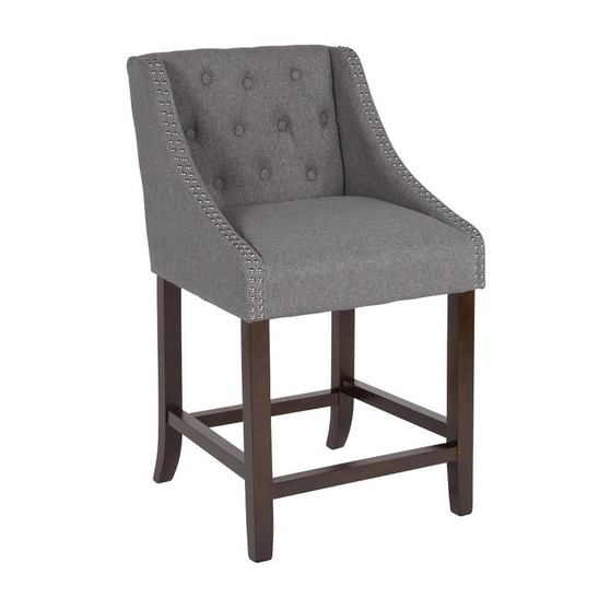 24" High Transitional Tufted Walnut Counter Height Stool in Dark Gray Fabric