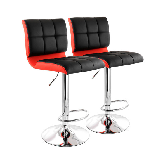 2 Piece Adjustable Faux Leather Two Toned Bar Stool in Black and Red