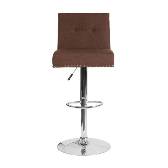 Ravello Contemporary Adjustable Height Barstool with Accent Nail Trim in Brown Fabric