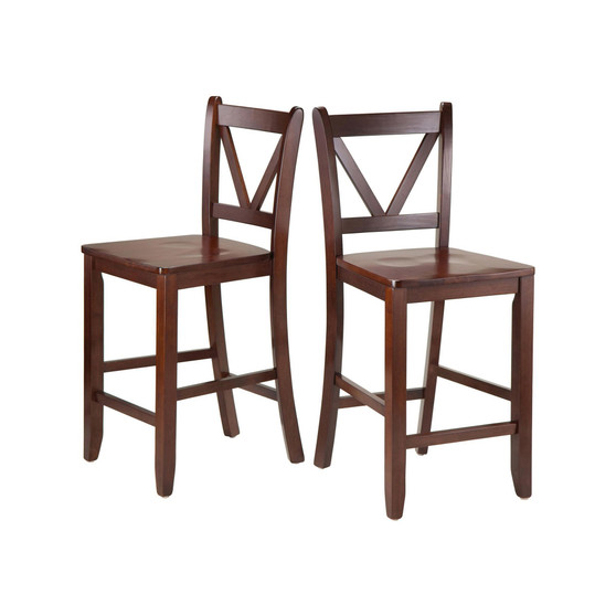 Transitional Victor 2-Pc V-back Counter Stool Set, Walnut