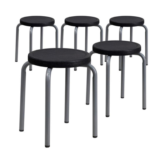 5 Pack Stackable Stool With Silver Powder Coated Frame