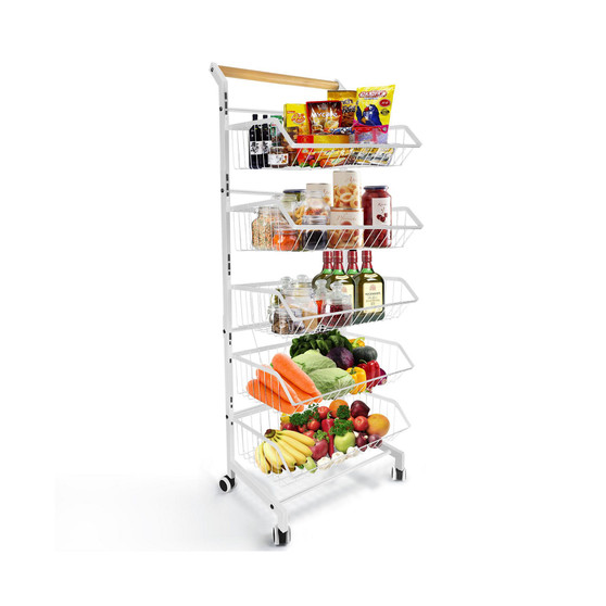5 tier Rolling Utility Cart with Lockable Wheels, Adjustable Baskets Metal Storage Cart for Home Kitchen