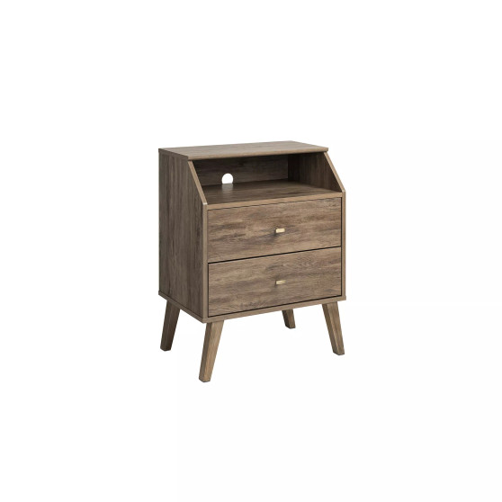 Milo Mid Century Modern 2 Drawer Nightstand with Angled Top