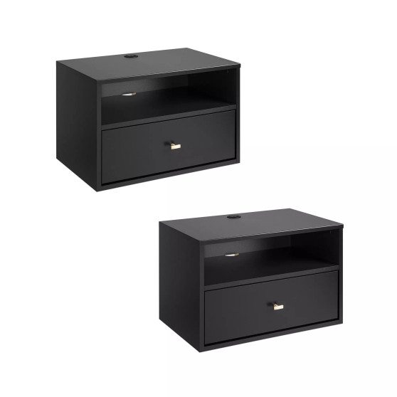 2 Piece Floating Nightstand with Open Shelf Set