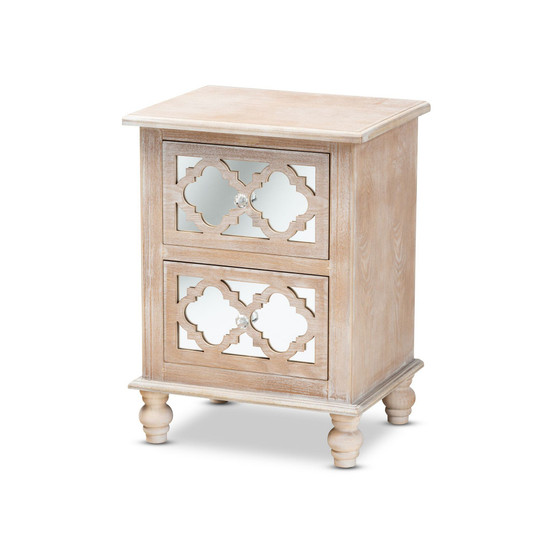 Furniture Celia French Rustic Quatrefoil Mirrored Nightstand