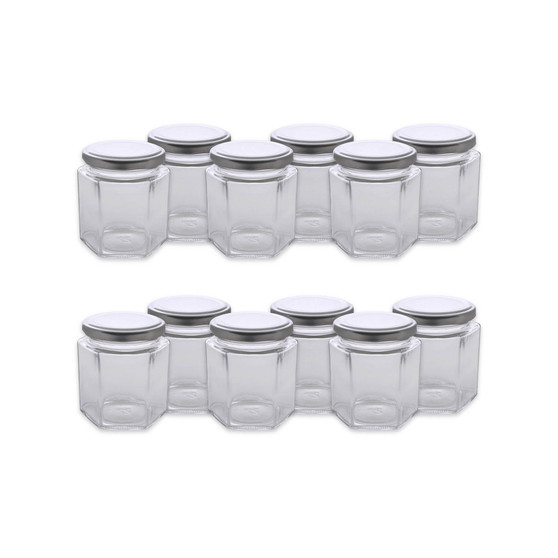 Set of 12 Hexagon Jars with Lids