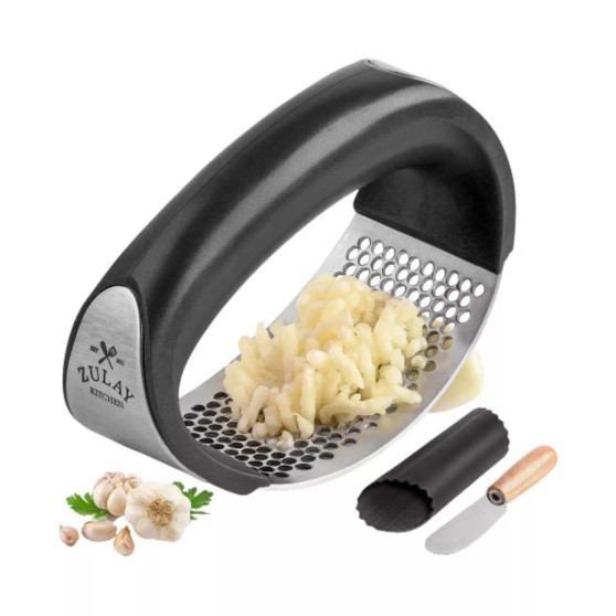 Stainless Steel Premium Garlic Mincer with Silicone Peeler & Scraper