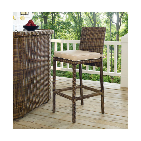Bradenton Outdoor Wicker Bar Height Stools (Set Of 2) With Cushions