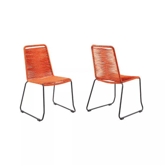 Shasta Outdoor Metal and Rope Stackable Dining Chair, Set of 2