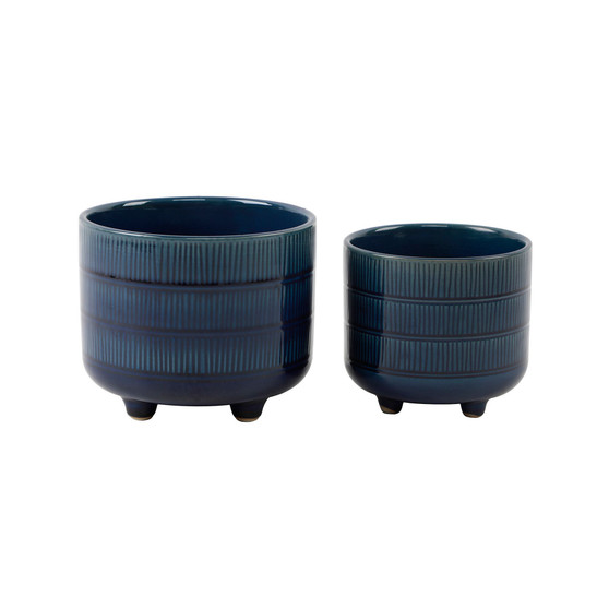 Barcode Footed Ceramic Planter, Set of 2