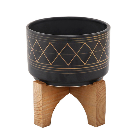 Geo Ceramic Planter on Stand, 7.5"