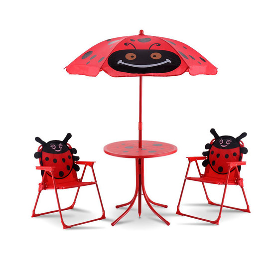 Kids Patio Set Table And 2 Folding Chairs w/ Umbrella Beetle Outdoor Garden Yard