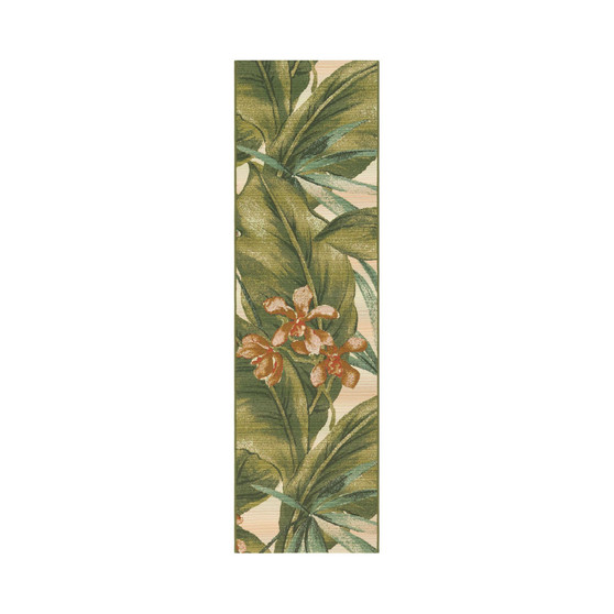 Marina Tropical Leaf Cream 1'11" x 7'6" Runner Rug