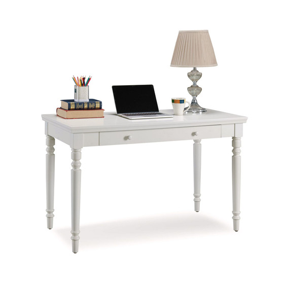 Cottage White Turned leg Laptop Desk with Center Drawer