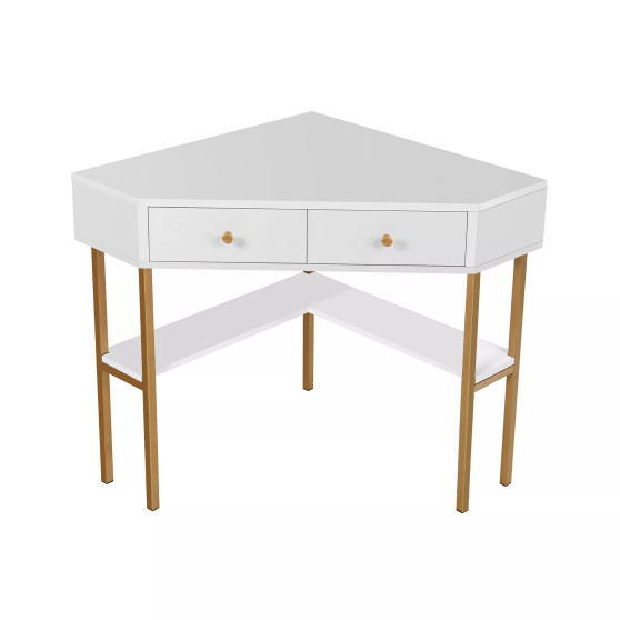 Corner Computer Desk Writing Workstation Study Desk w/ 2 Drawers