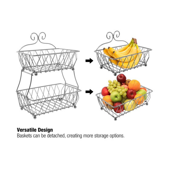 2-Tier Wire Fruit Basket Stand