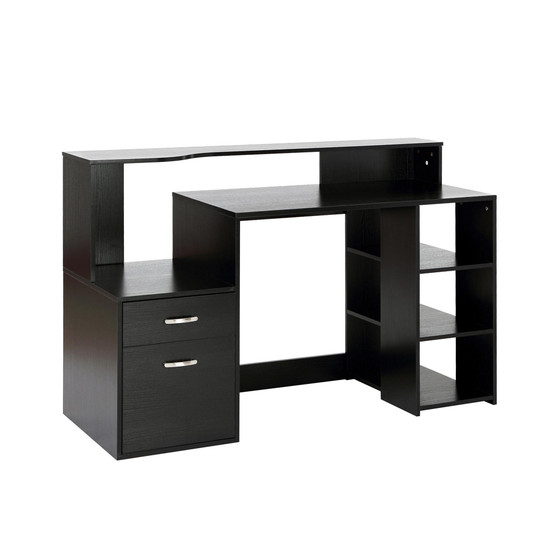 Wooden Computer Desk PC Table Home Office Workstation w/ Printer Shelf