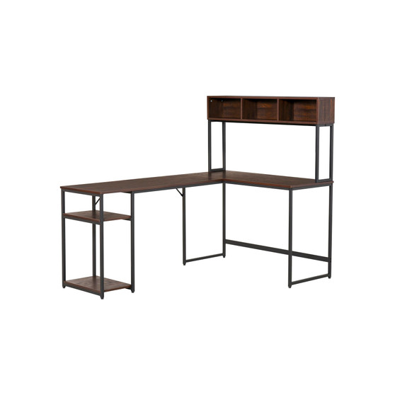 L-Shaped Office Desk with Large Tabletop Workspace and Bottom Tower Shelf