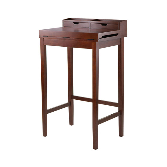 Transitional Brighton High Desk with 2 Drawers, Walnut