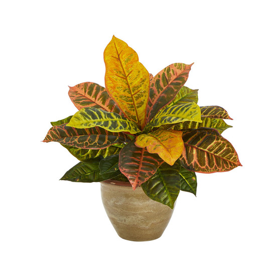 Garden Croton Artificial Plant in Ceramic Planter, Real Touch
