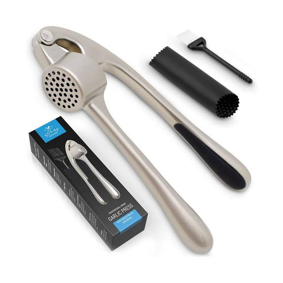 Garlic Press and Peeler Set With Silicone Peeler & Brush