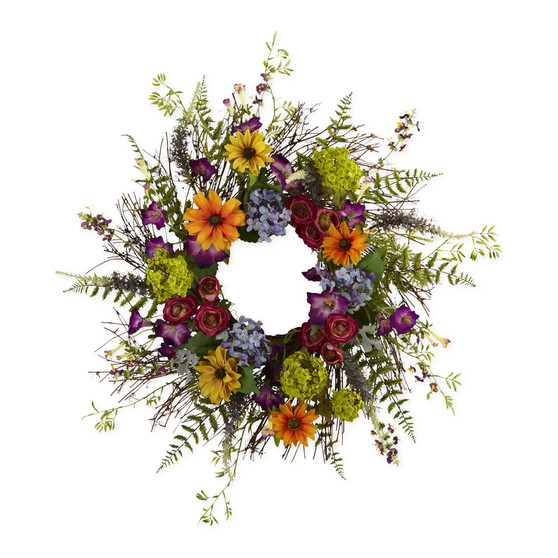 24" Spring Garden Wreath with Twig Base