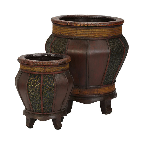 Decorative Wood Panel Planters - Set of 2