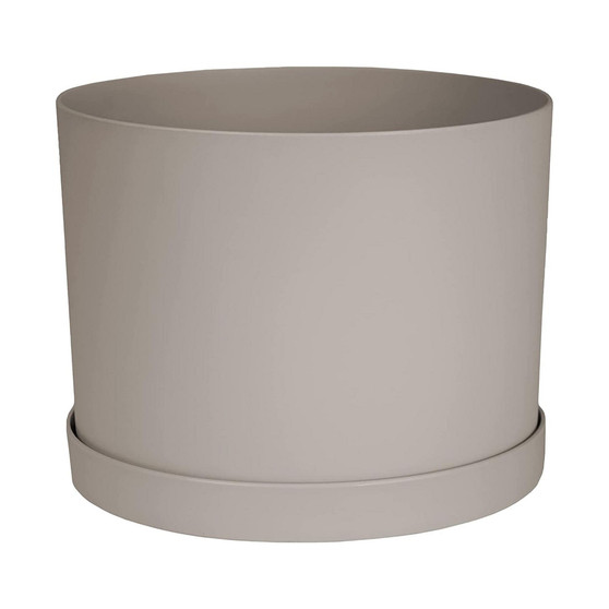 Mathers Round Plastic Planter with Saucer Tray Pebble Stone, 8in