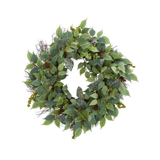 23” Mix Royal Ruscus, Fittonia and Berries Artificial Wreath