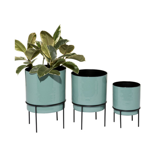 Set of 3 Teal Metal Contemporary Planter