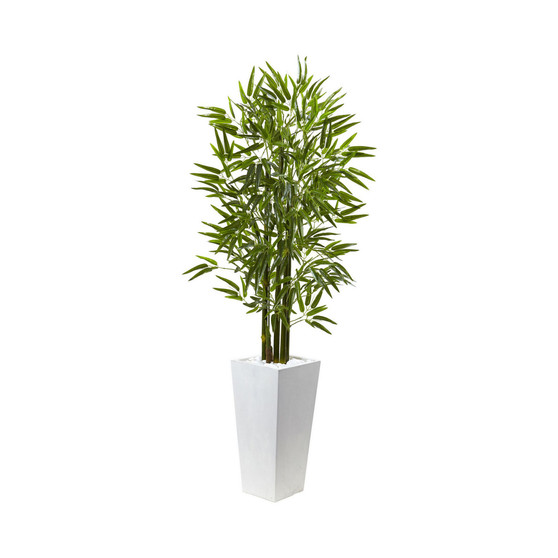 5' Bamboo UV-Resistant Indoor/Outdoor Artificial Tree with White Planter
