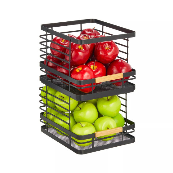Metal Wire Stackable Food Storage Bin Basket - 2 Pack